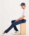 View of model wearing Ocean Blue Go Activeflex Chino, Skinny Fit.