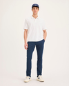 Front view of model wearing Ocean Blue Go Activeflex Chino, Skinny Fit.