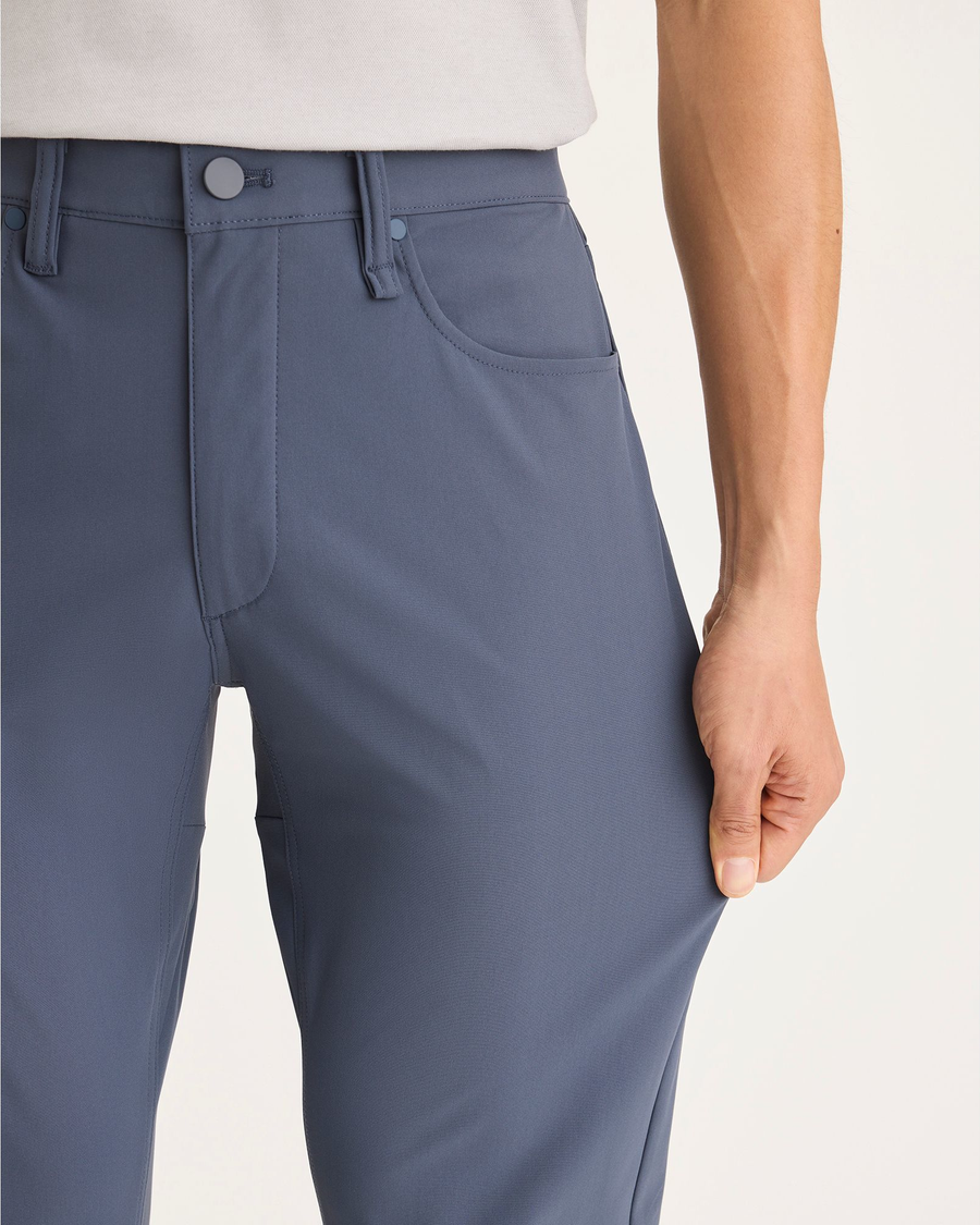 View of model wearing Ombre Blue Go Airweave 5-Pocket, Slim Tapered Fit.