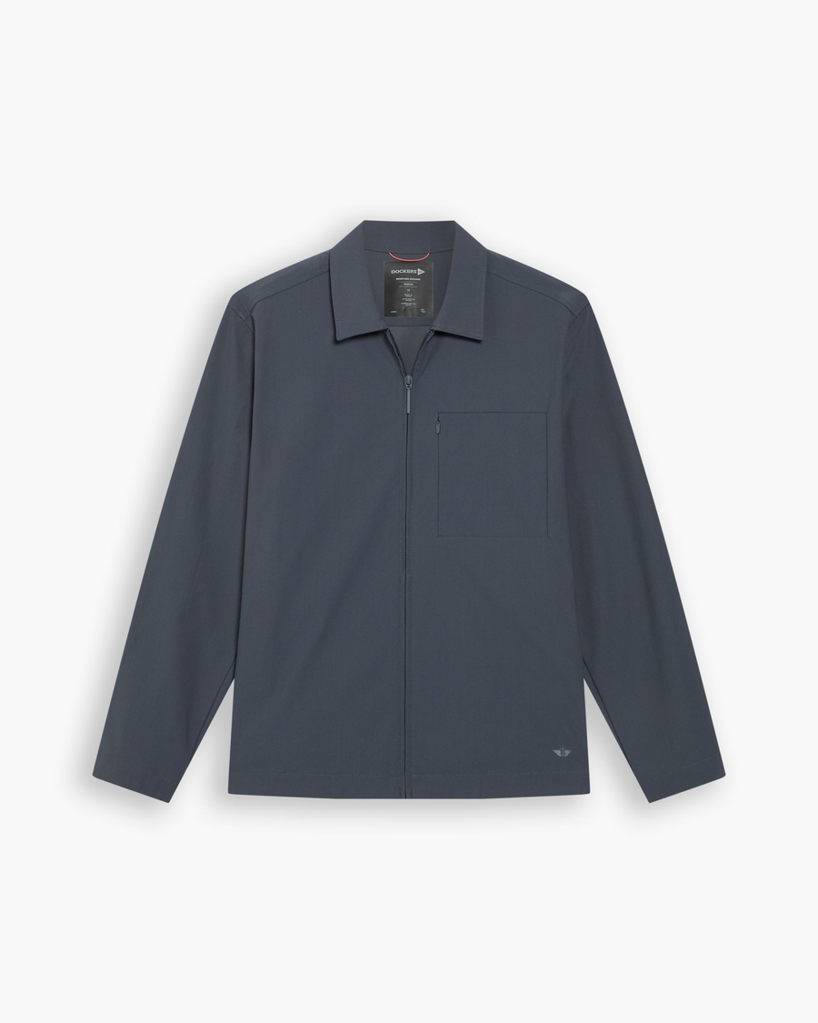 View of model wearing Ombre Blue Go Overshirt, Regular Fit with Airweave.