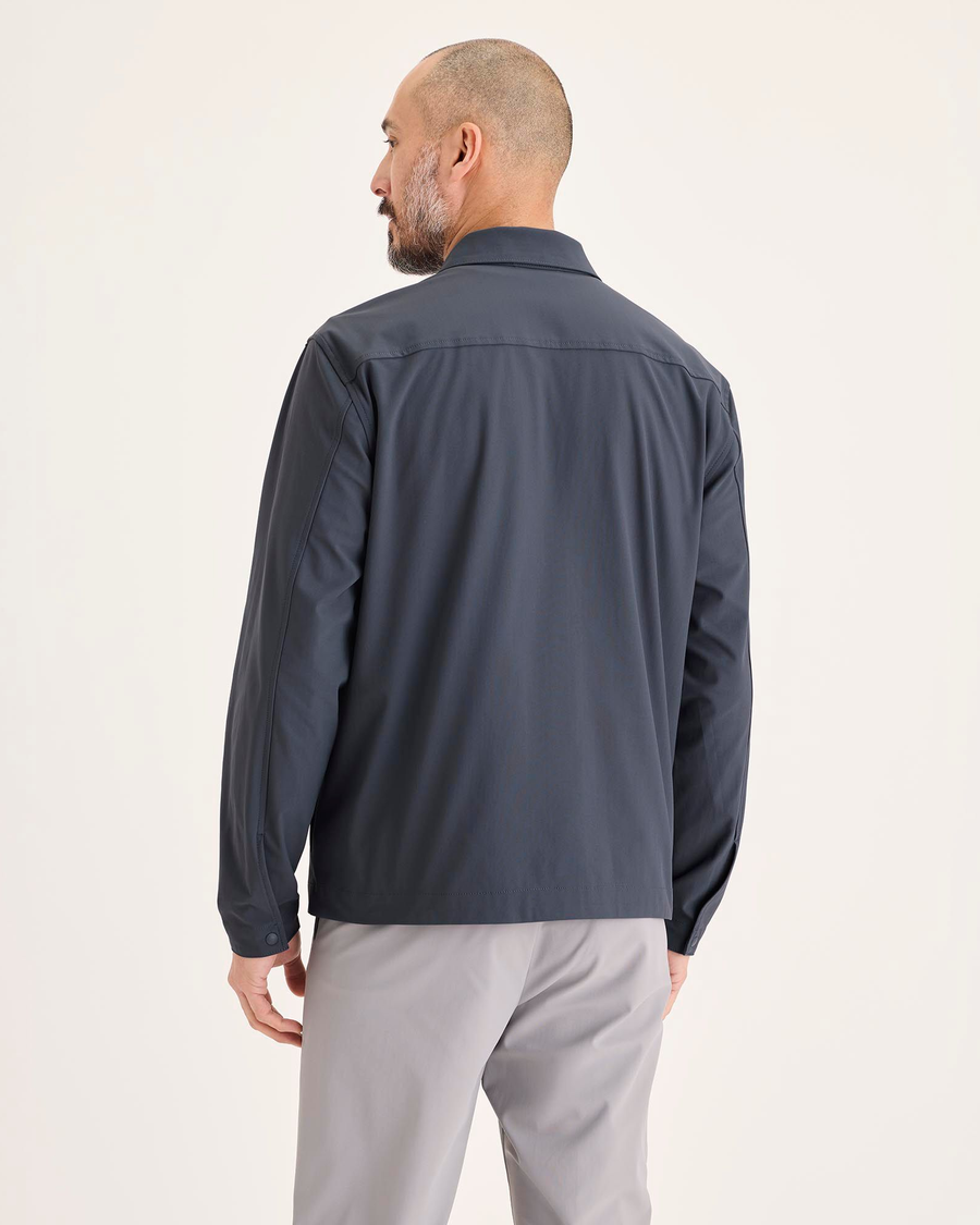 Back view of model wearing Ombre Blue Go Overshirt, Regular Fit with Airweave.