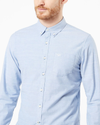 View of model wearing Oxford Delft Men's Slim Fit 2 Button Collar Shirt.