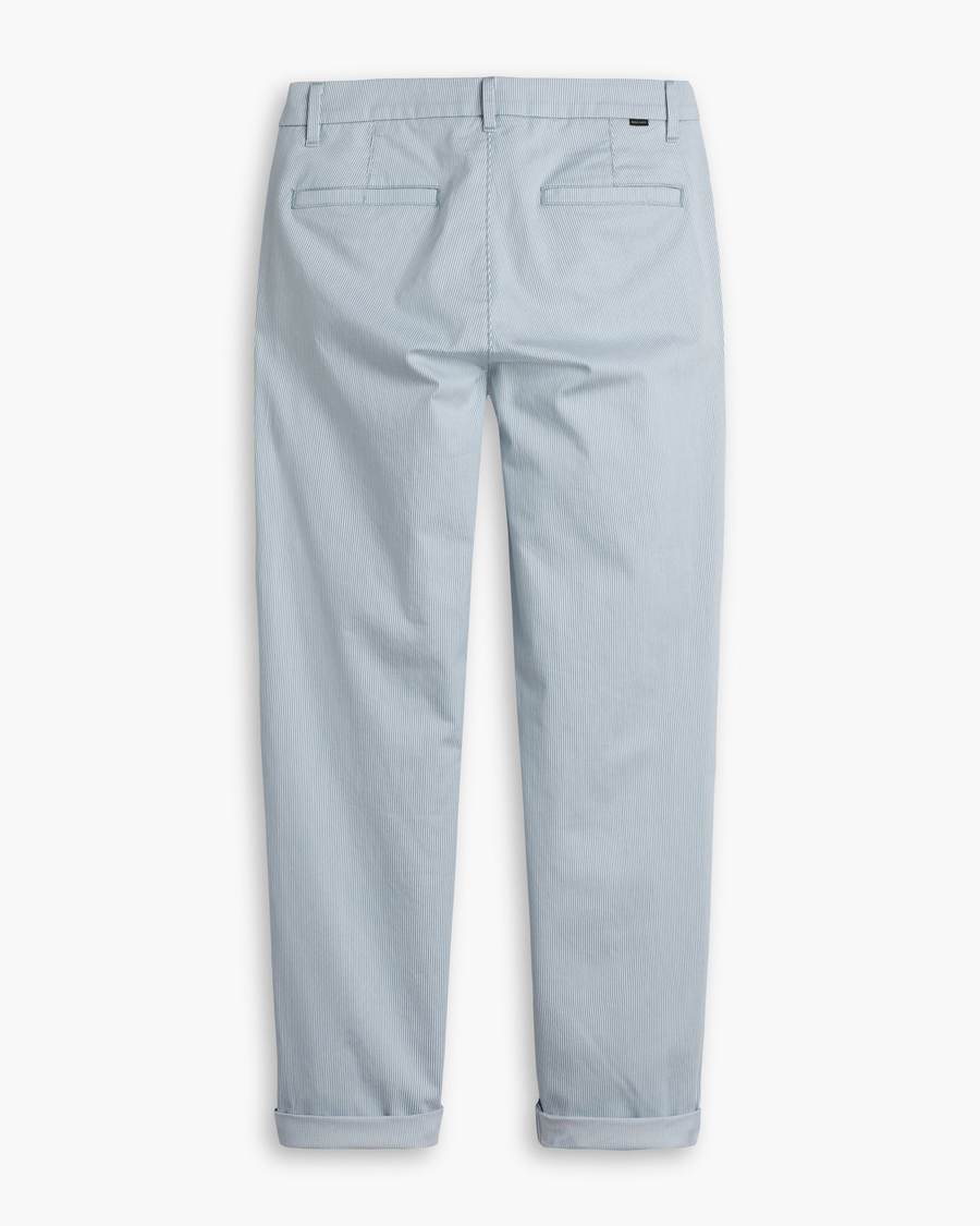 View of model wearing Oxnard Tourmaline Stripe Weekend Chino, Slim Fit.