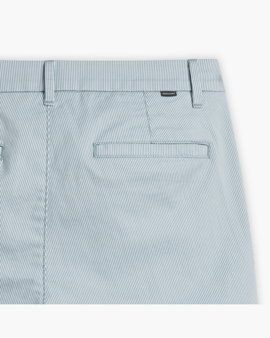 View of model wearing Oxnard Tourmaline Stripe Weekend Chino, Slim Fit.