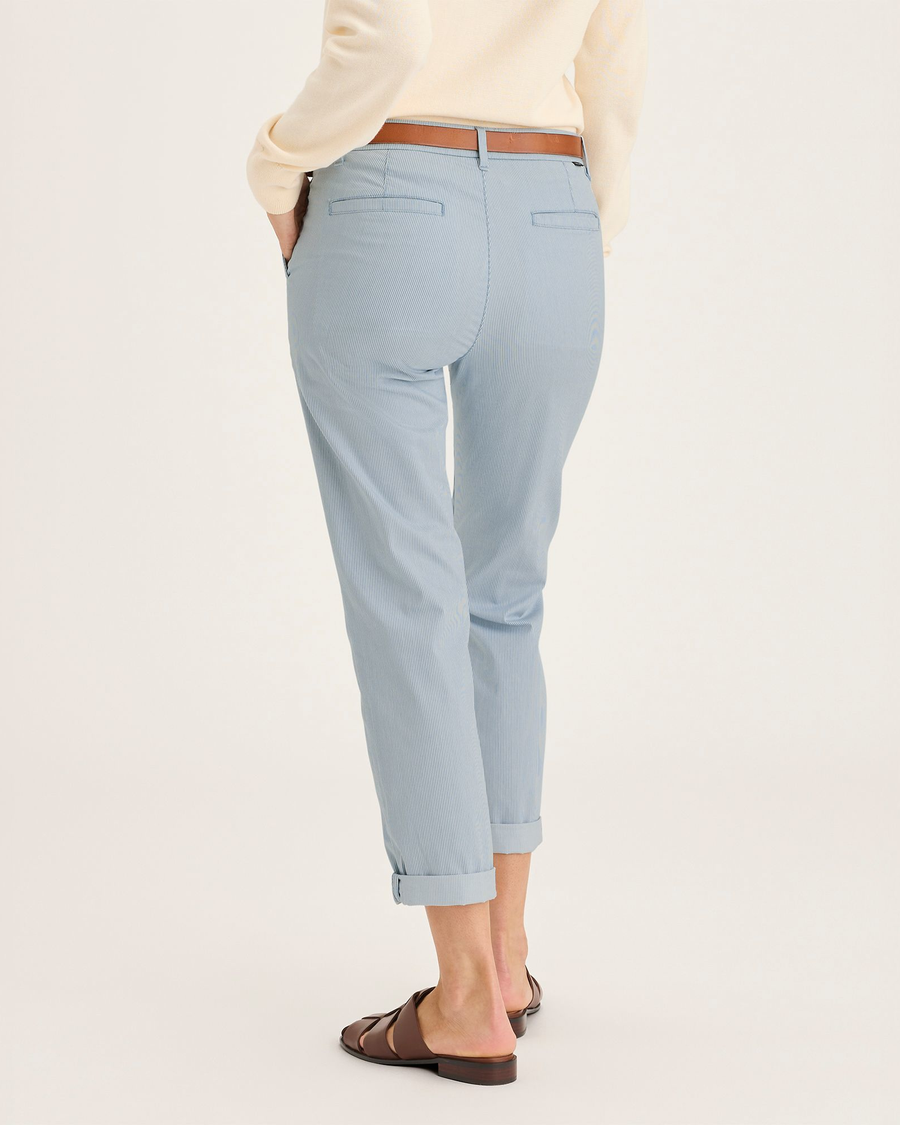 Back view of model wearing Oxnard Tourmaline Stripe Weekend Chino, Slim Fit.
