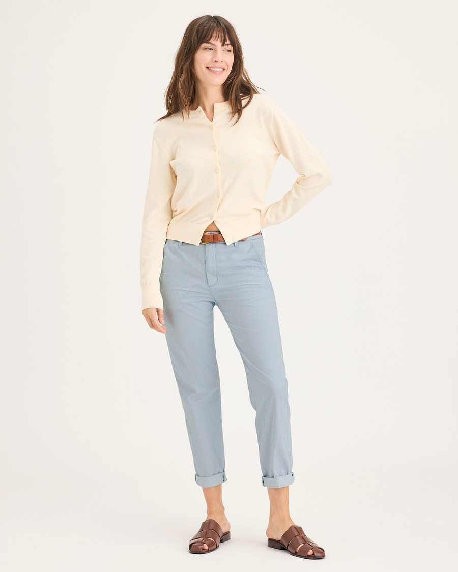 Front view of model wearing Oxnard Tourmaline Stripe Weekend Chino, Slim Fit.