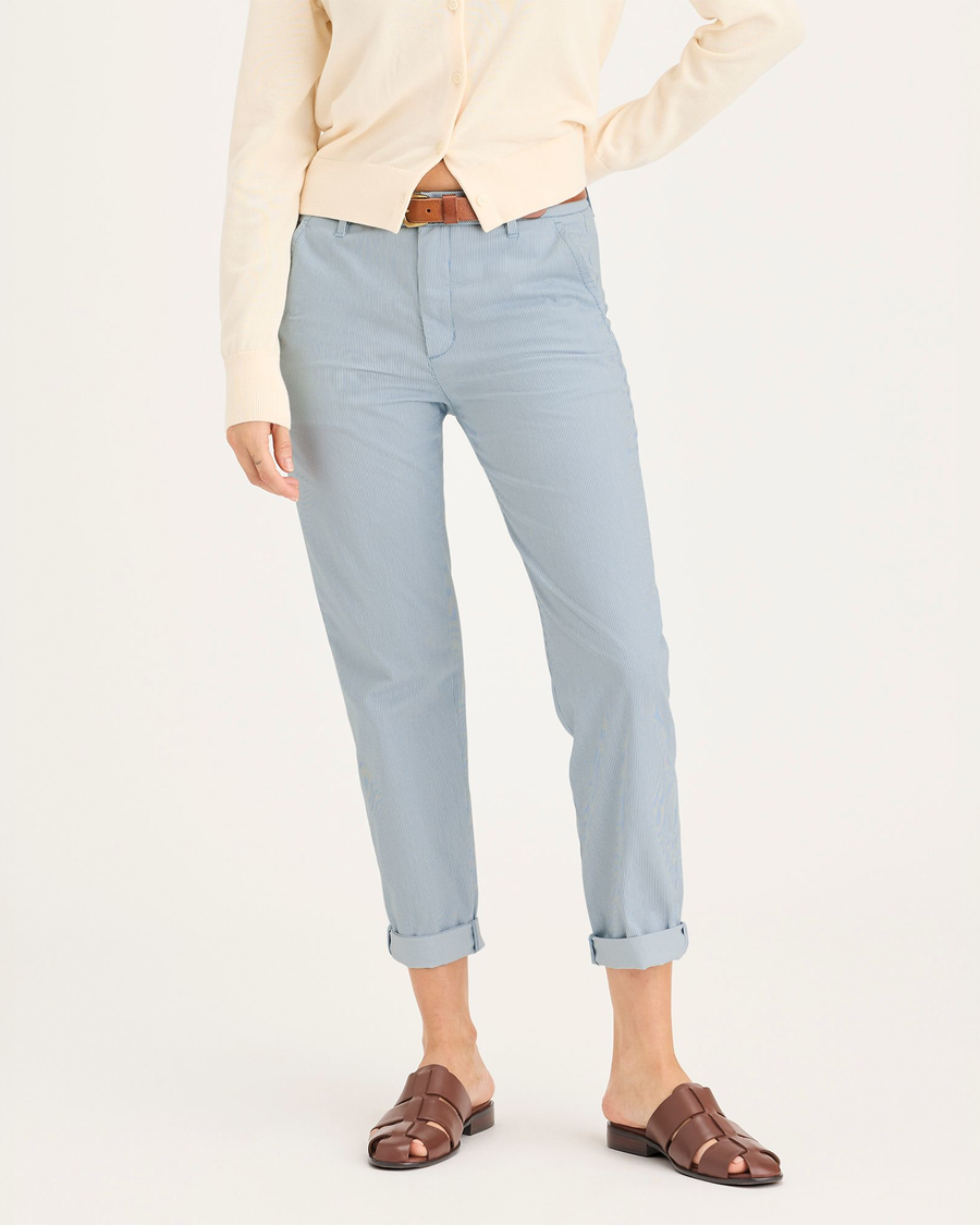 Front view of model wearing Oxnard Tourmaline Stripe Weekend Chino, Slim Fit.