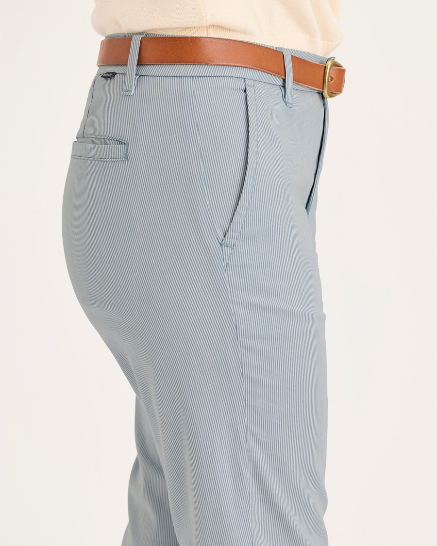 Side view of model wearing Oxnard Tourmaline Stripe Weekend Chino, Slim Fit.