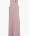 View of model wearing Pale Mauve Rib Knit Tank Dress with Lofi Knit, Slim Fit.