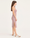 Side view of model wearing Pale Mauve Rib Knit Tank Dress with Lofi Knit, Slim Fit.