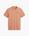 View of model wearing Peach Blossom Men's Slim Fit Logo Tee.