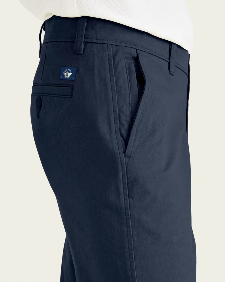 View of model wearing Pembroke - Blue Ultimate Chinos, Straight Fit.