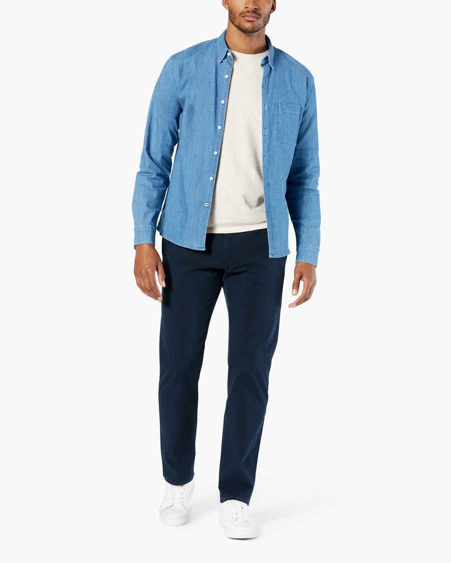 Front view of model wearing Pembroke - Blue Ultimate Chinos, Straight Fit.