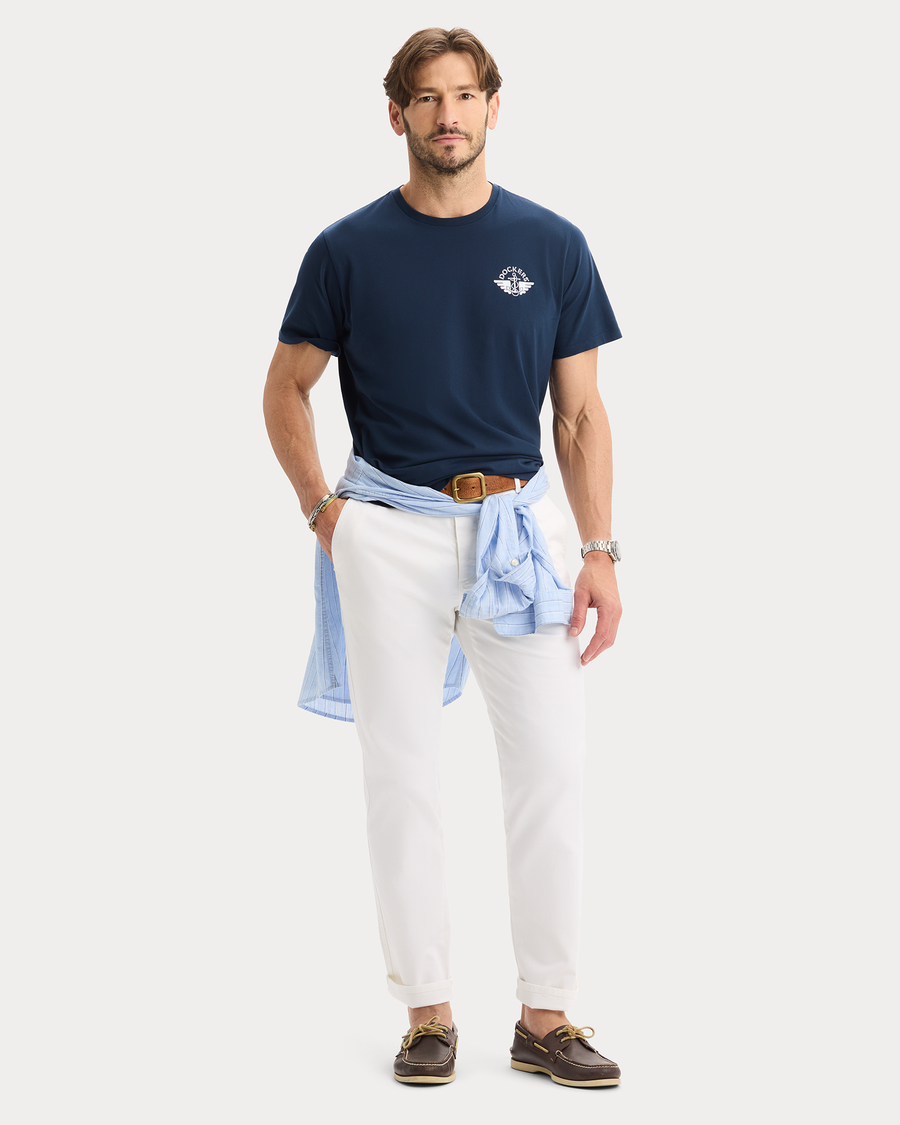 View of model wearing Pembroke Graphic Tee, Regular Fit.