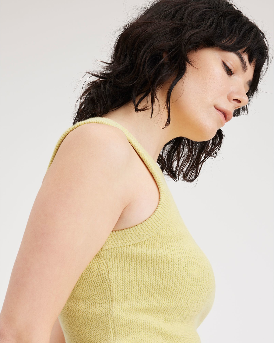 View of model wearing Pineapple Slice Women's Slim Fit Knit Tank.