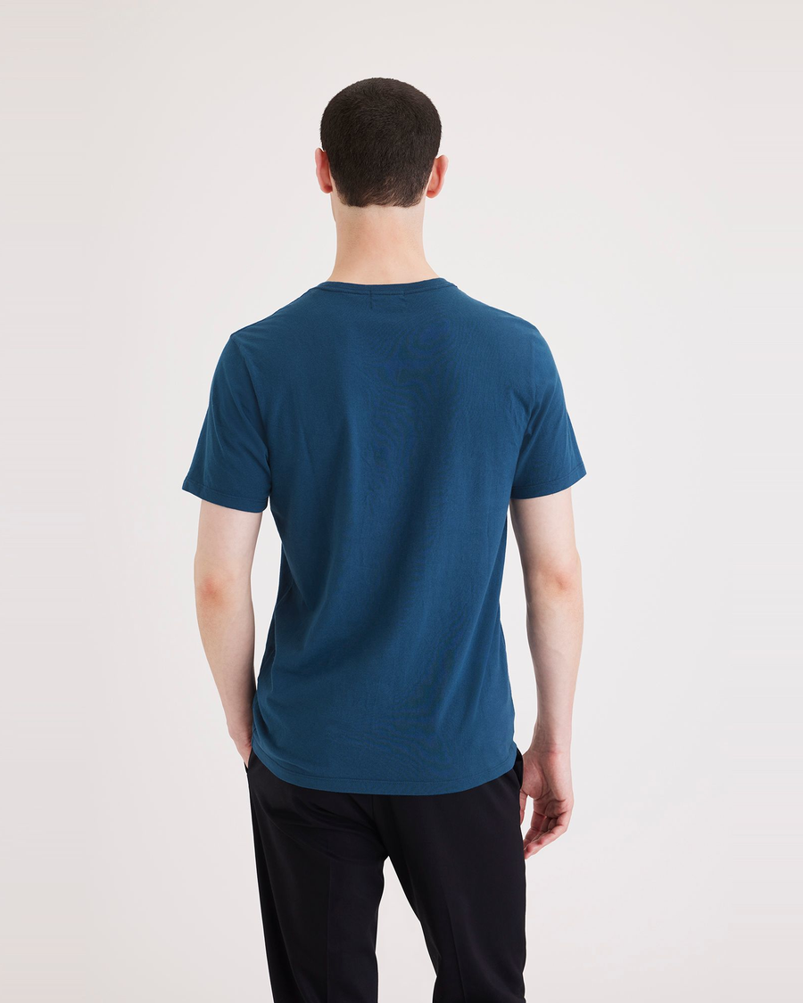 Back view of model wearing Poseidon Men's Slim Fit Logo Tee.