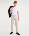 View of model wearing Sahara Khaki Alpha Chino Pants, Slim Fit.