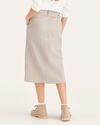 Back view of model wearing Sahara Khaki Chino Skirt.