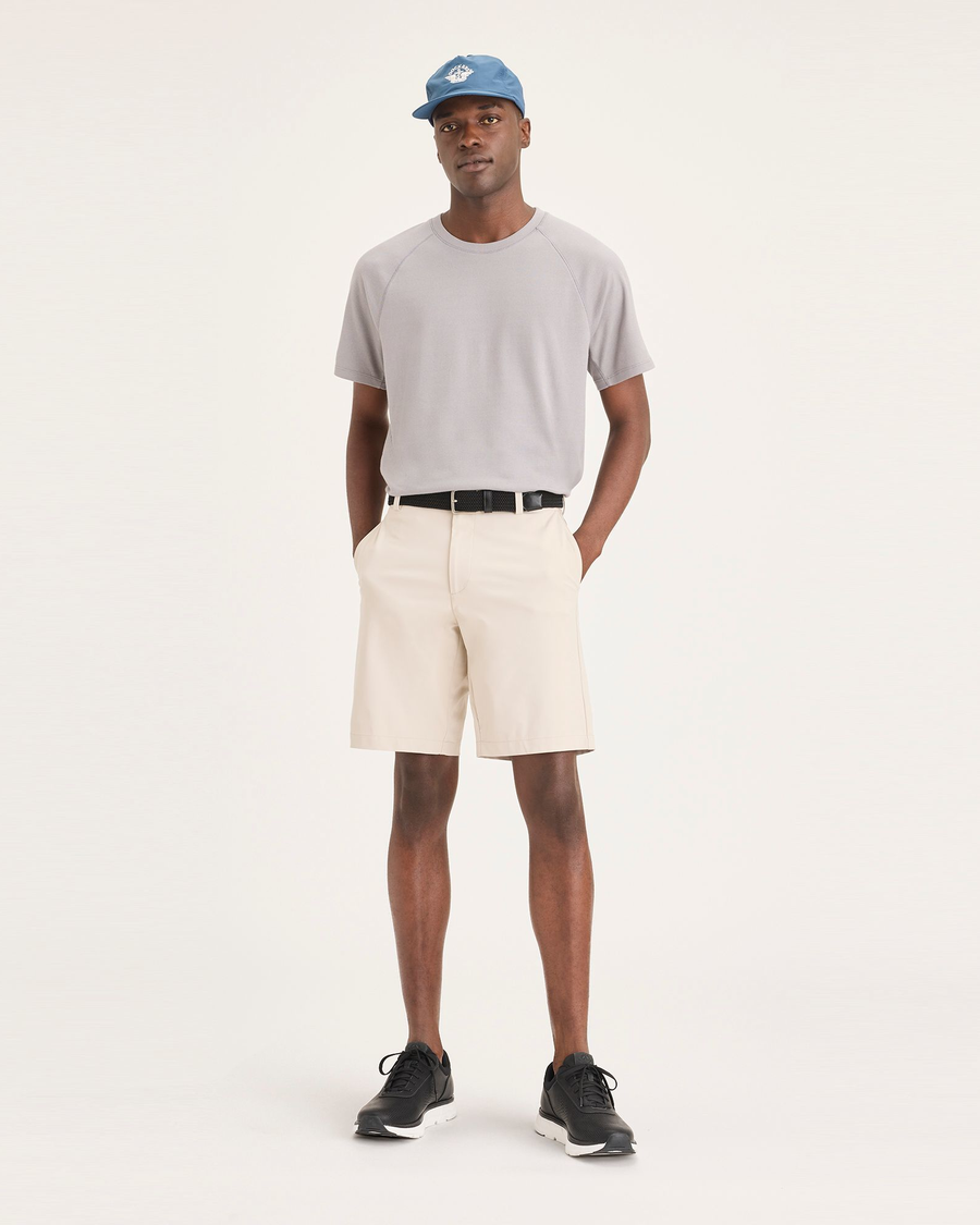 Front view of model wearing Sahara Khaki Go Chino Shorts, Straight Fit with Airweave.