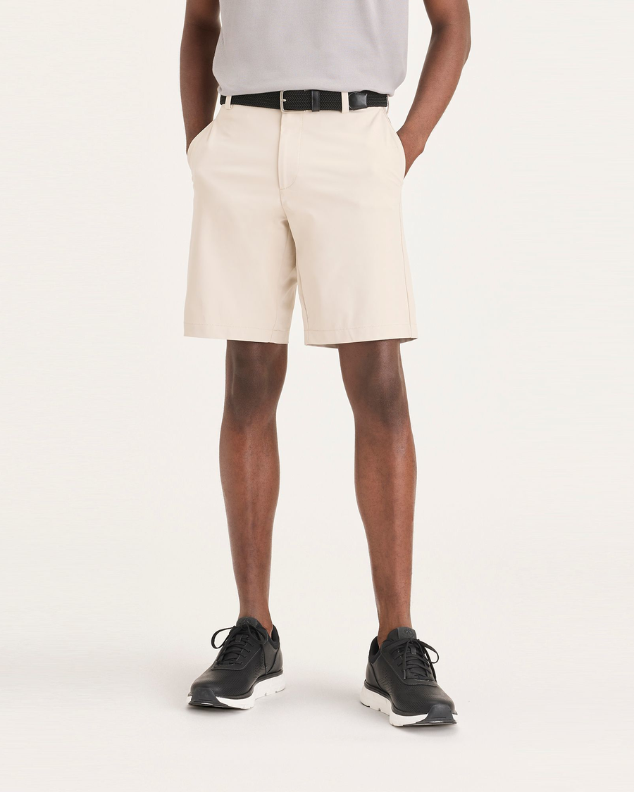 Front view of model wearing Sahara Khaki Go Chino Shorts, Straight Fit with Airweave.