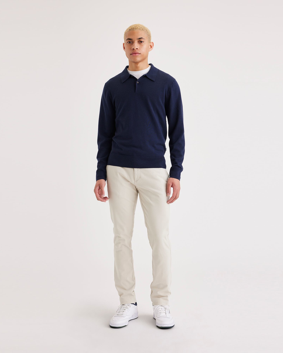 Front view of model wearing Sahara Khaki Men's Smart 360 Flex Ultimate Chino.