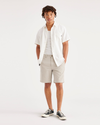 Front view of model wearing Sahara Khaki Men's Straight Fit California Shorts.