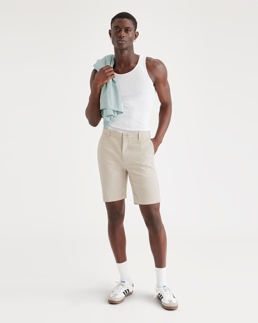 View of model wearing Sahara Khaki Men's Supreme Flex Modern Chino Short.