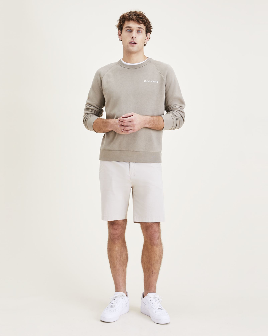 Front view of model wearing Sahara Khaki Men's Supreme Flex Modern Chino Short.