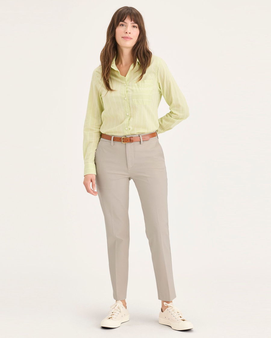 Front view of model wearing Sahara Khaki Mid-Rise Collins Trouser with Sculpt, Slim Fit.