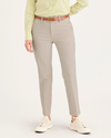 Front view of model wearing Sahara Khaki Women's Mid-Rise Slim Collins Trouser with Sculpt.