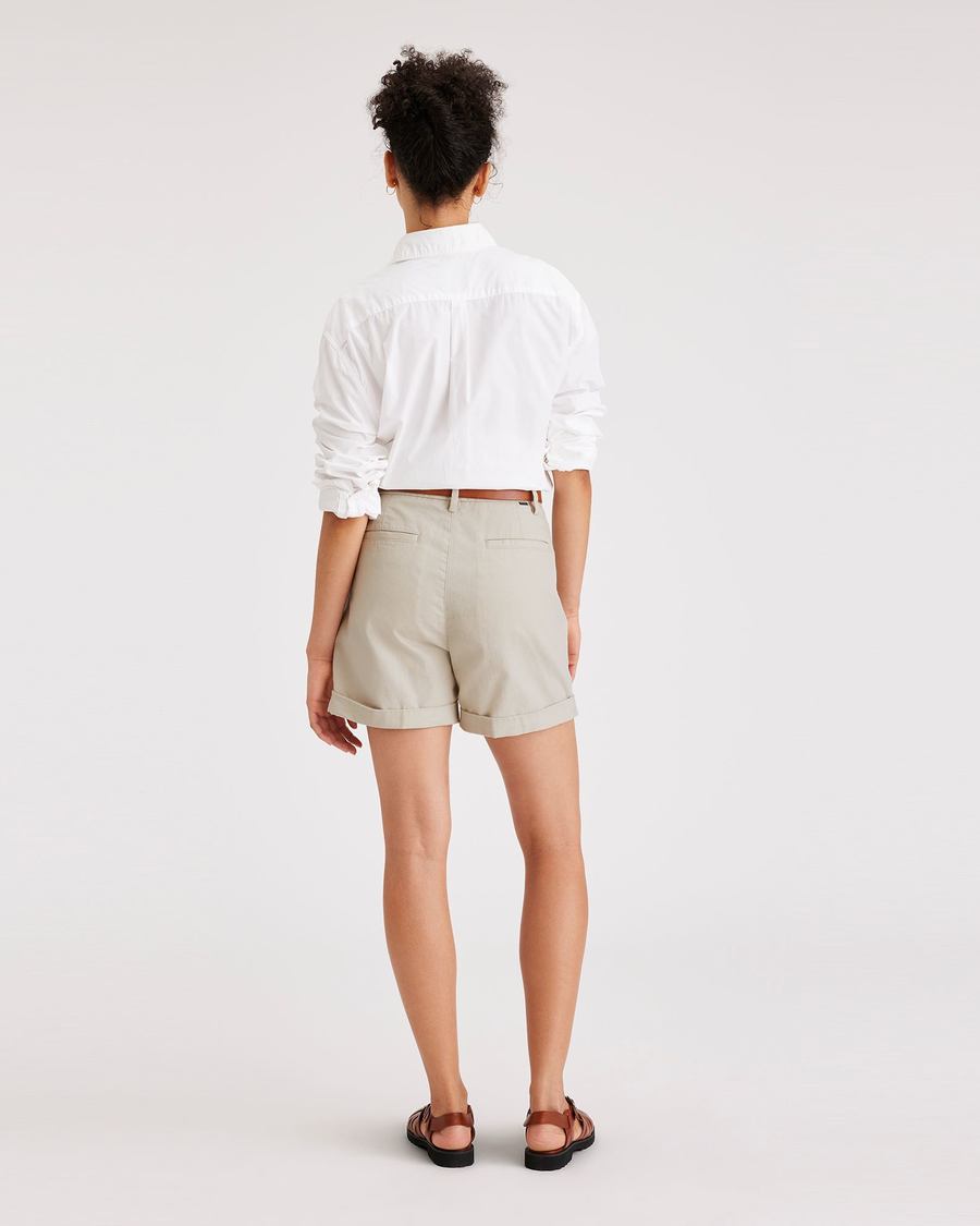 Back view of model wearing Sahara Khaki Women's Original Chino Shorts.