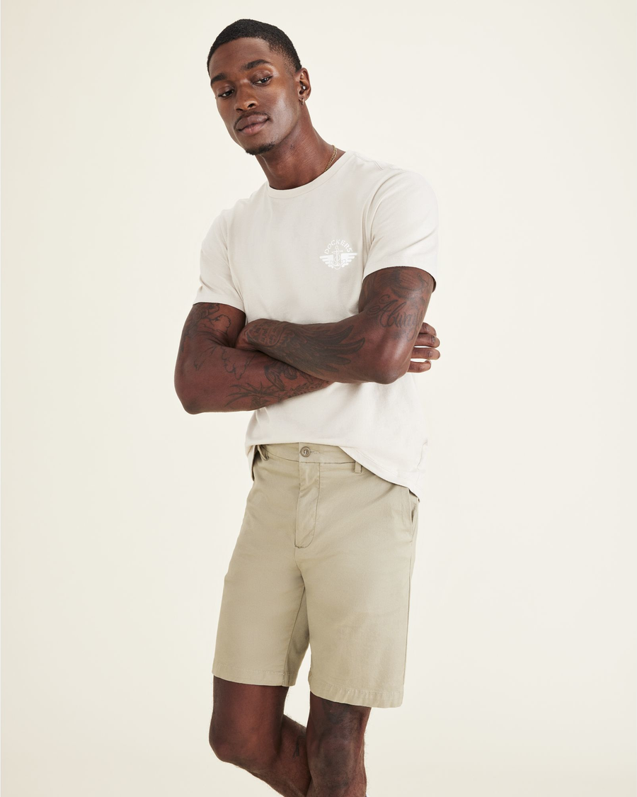 View of model wearing Silver Sage Men's Supreme Flex Modern Chino Short.