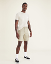 Front view of model wearing Silver Sage Men's Supreme Flex Modern Chino Short.