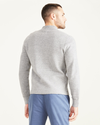 Back view of model wearing Smokestack Heather Men's Regular Fit Quarter Zip Sweater.