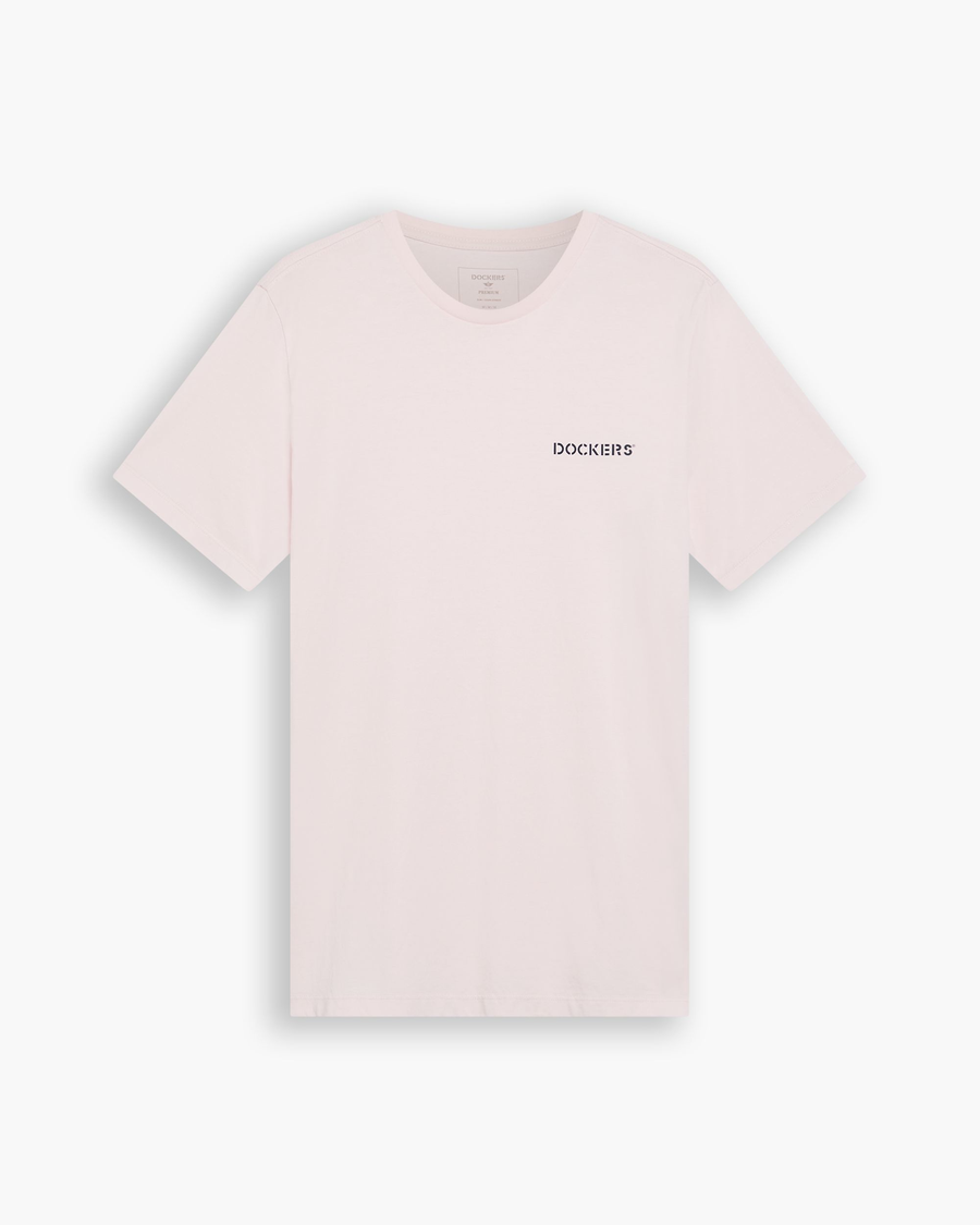View of model wearing Stencil Pink Graphic Tee, Slim Fit.