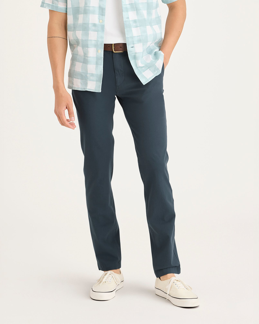 Front view of model wearing Stratified Sea Men's Skinny Fit Smart 360 Flex California Chino Pants.