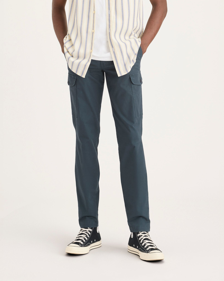 Front view of model wearing Stratified Sea Men's Slim Tapered Fit Cargo Pants.