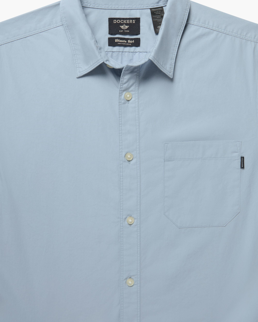 View of model wearing Subdued Blue Ultimate Shirt, Slim Fit.