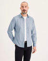 Front view of model wearing Subdued Blue Ultimate Shirt, Slim Fit.