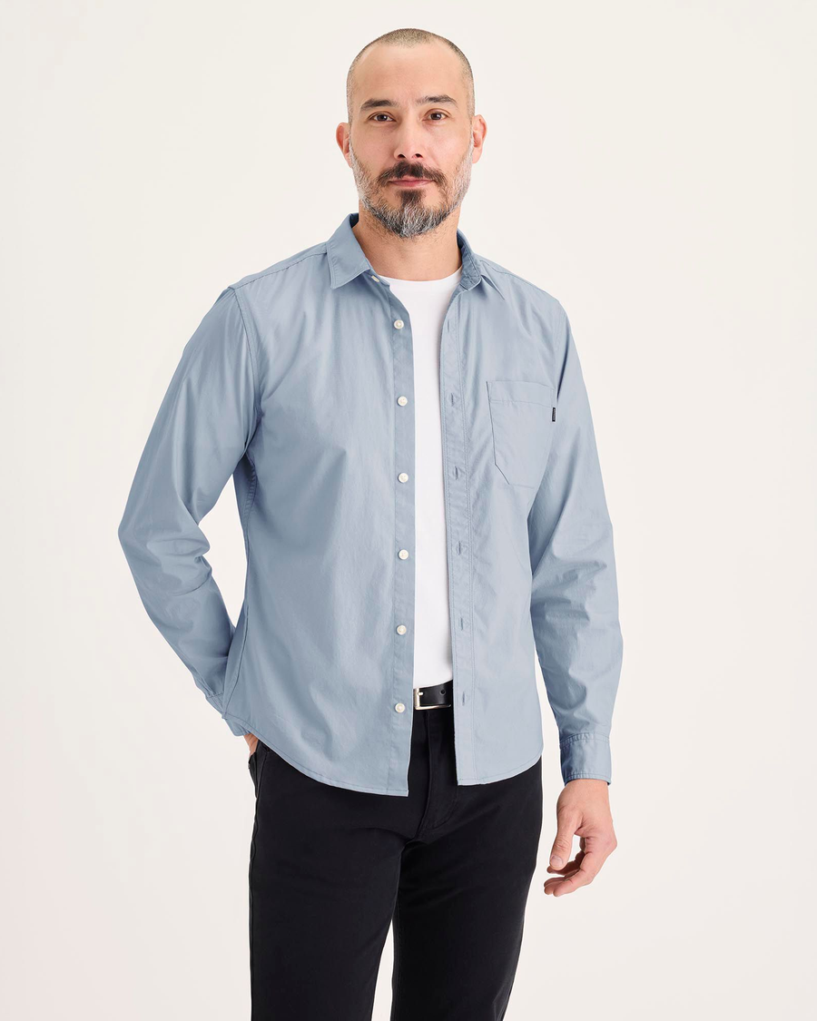 Front view of model wearing Subdued Blue Ultimate Shirt, Slim Fit.
