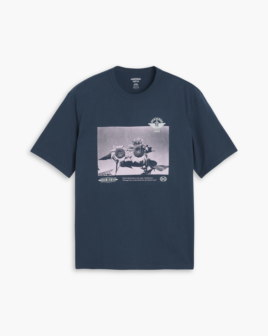 View of model wearing Sunflowers Stratified Sea Eighty-Six Tee, Relaxed Fit.