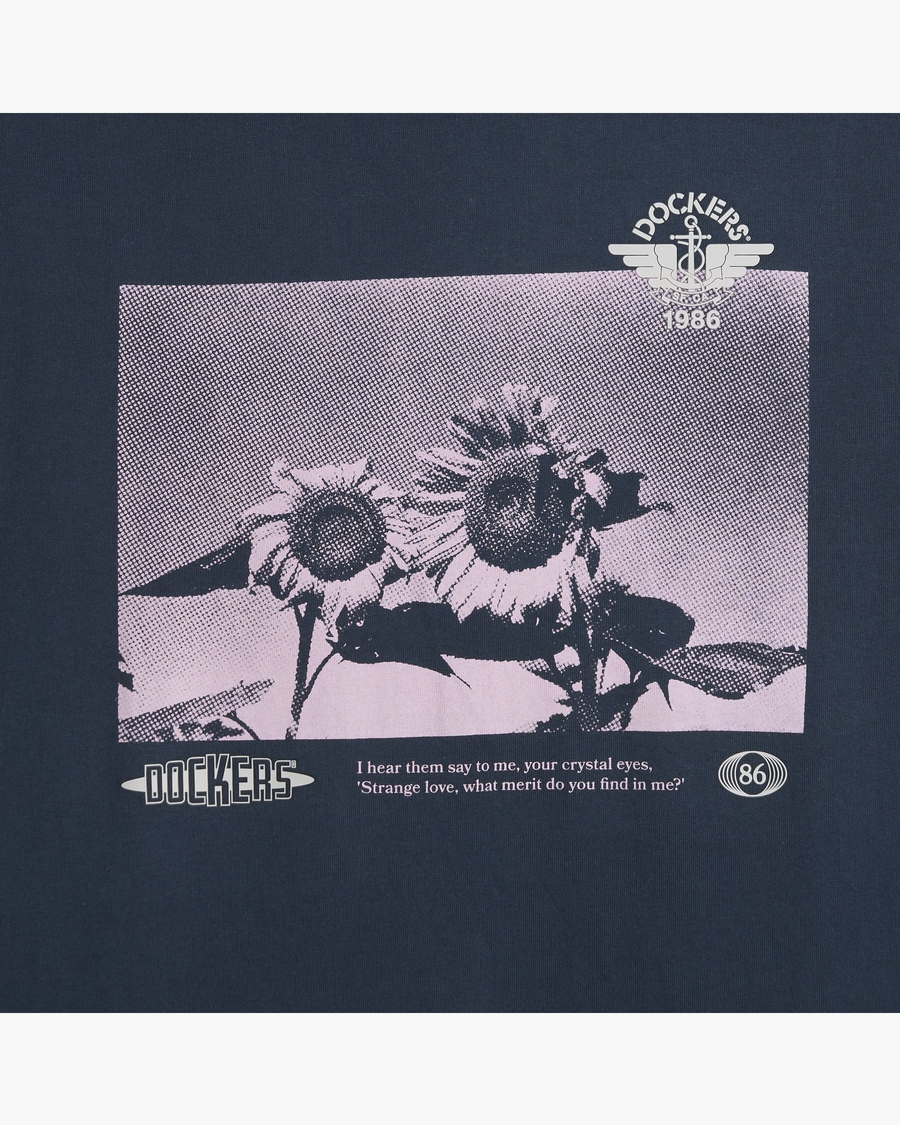View of model wearing Sunflowers Stratified Sea Eighty-Six Tee, Relaxed Fit.