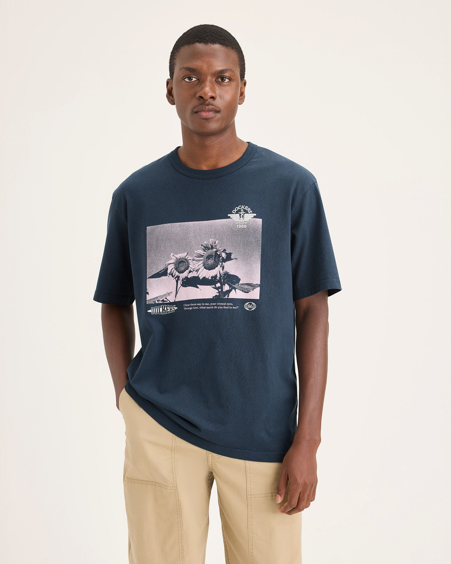 Front view of model wearing Sunflowers Stratified Sea Eighty-Six Tee, Relaxed Fit.