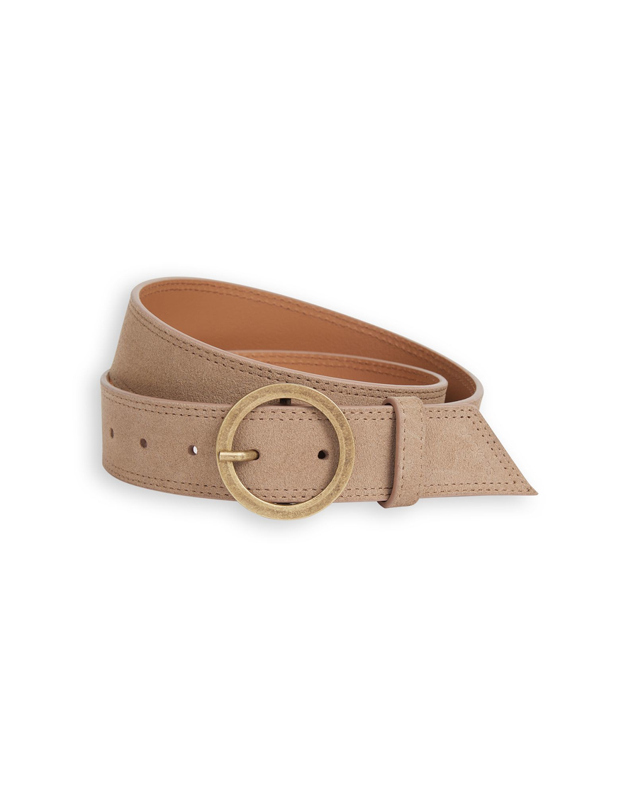 View of  Taupe Men's Casual Suede Belt.