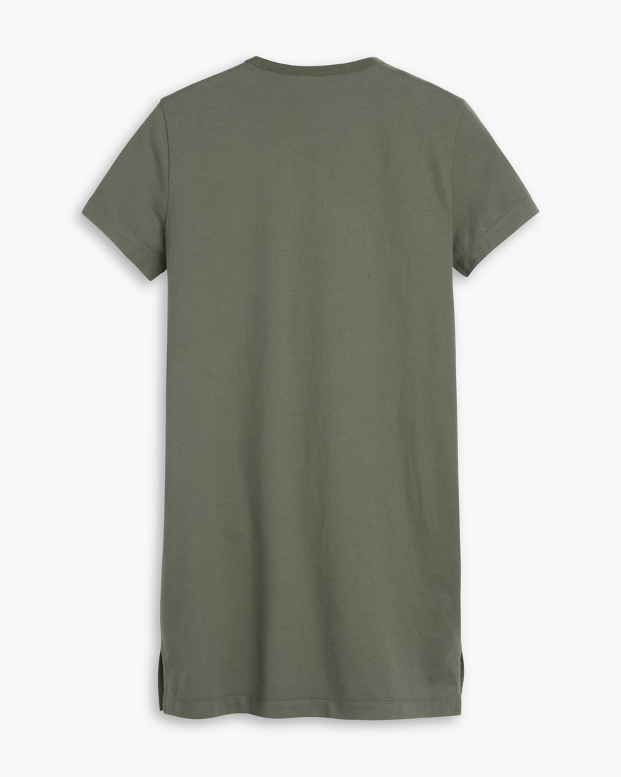 View of model wearing Tea Leaf Women's Regular Fit T-Shirt Dress.