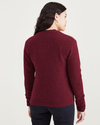 Back view of model wearing Tibetan Red Women's Regular Fit V-Neck Sweater.