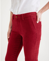 View of model wearing Tibetan Red Women's Skinny Fit Chino Pants.