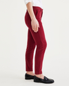 Side view of model wearing Tibetan Red Women's Skinny Fit Chino Pants.