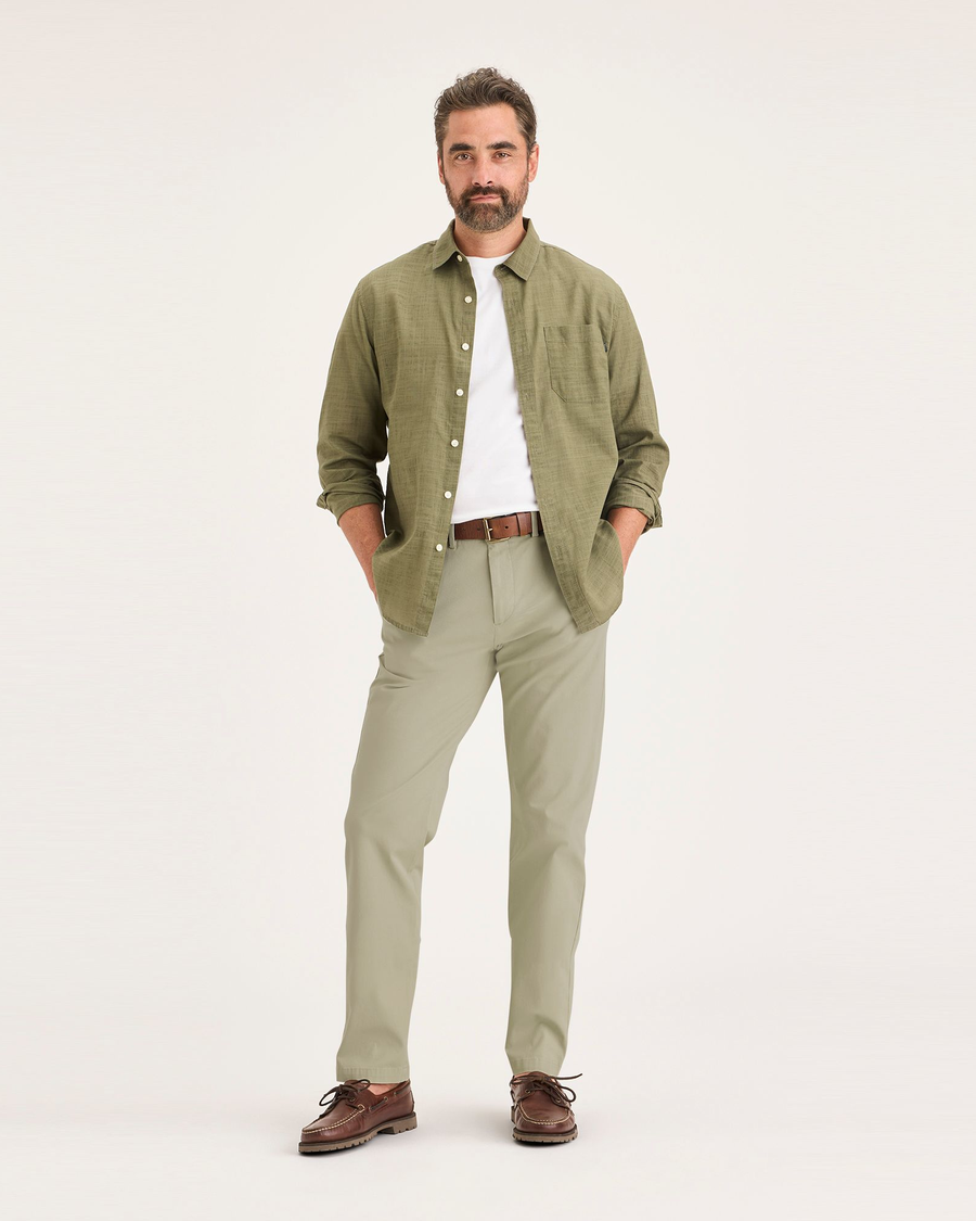 Front view of model wearing Tidal Foam Crafted Khaki Pants, Slim Fit.