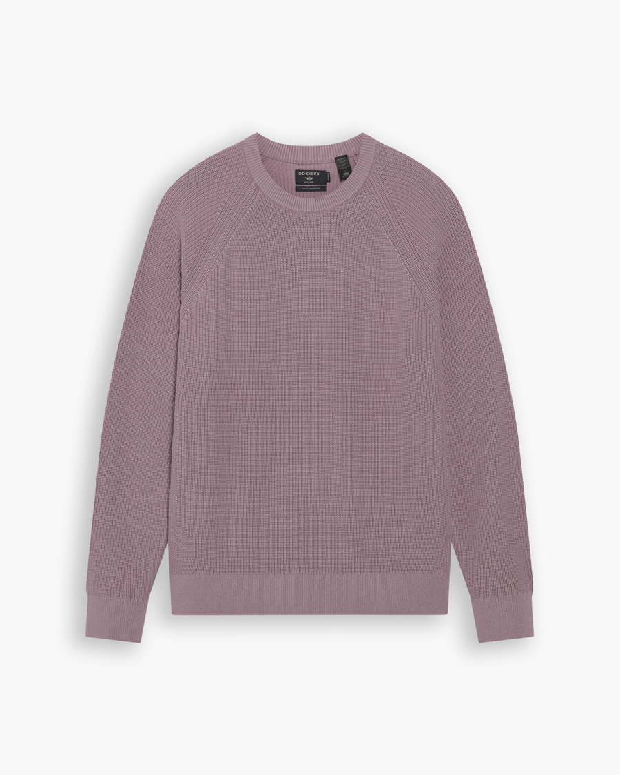 View of model wearing Toadstool Crewneck Sweater, Regular Fit.